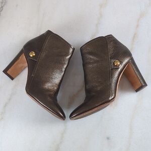 Jimmy Choo Metallic Bronze Pointed Toe Block Heel Ankle Boots Size 8